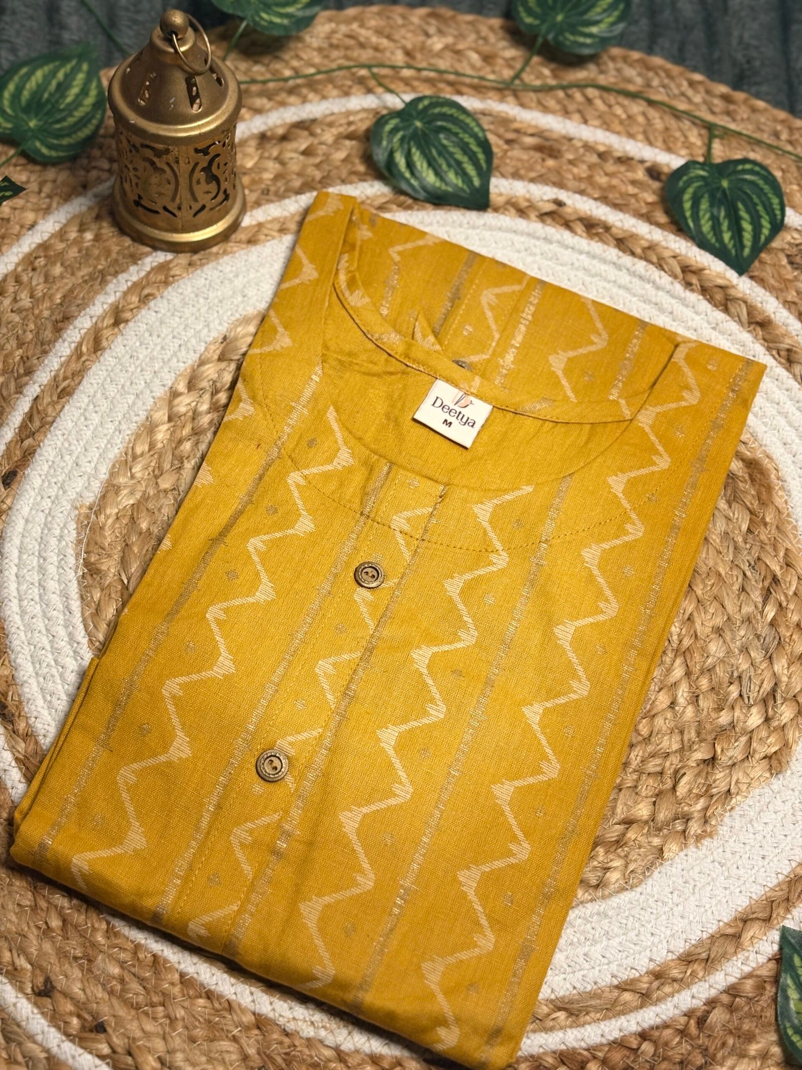 Elegant Mustard Yellow Zigzag Patterned Kurti - Comfortable & Stylish - Image 2