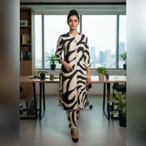Monochrome Zebra Print Kurti Set