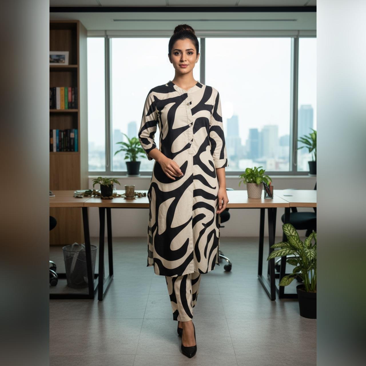Monochrome Zebra Print Kurti Set