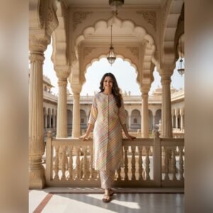 Pastel Striped Kurti Set