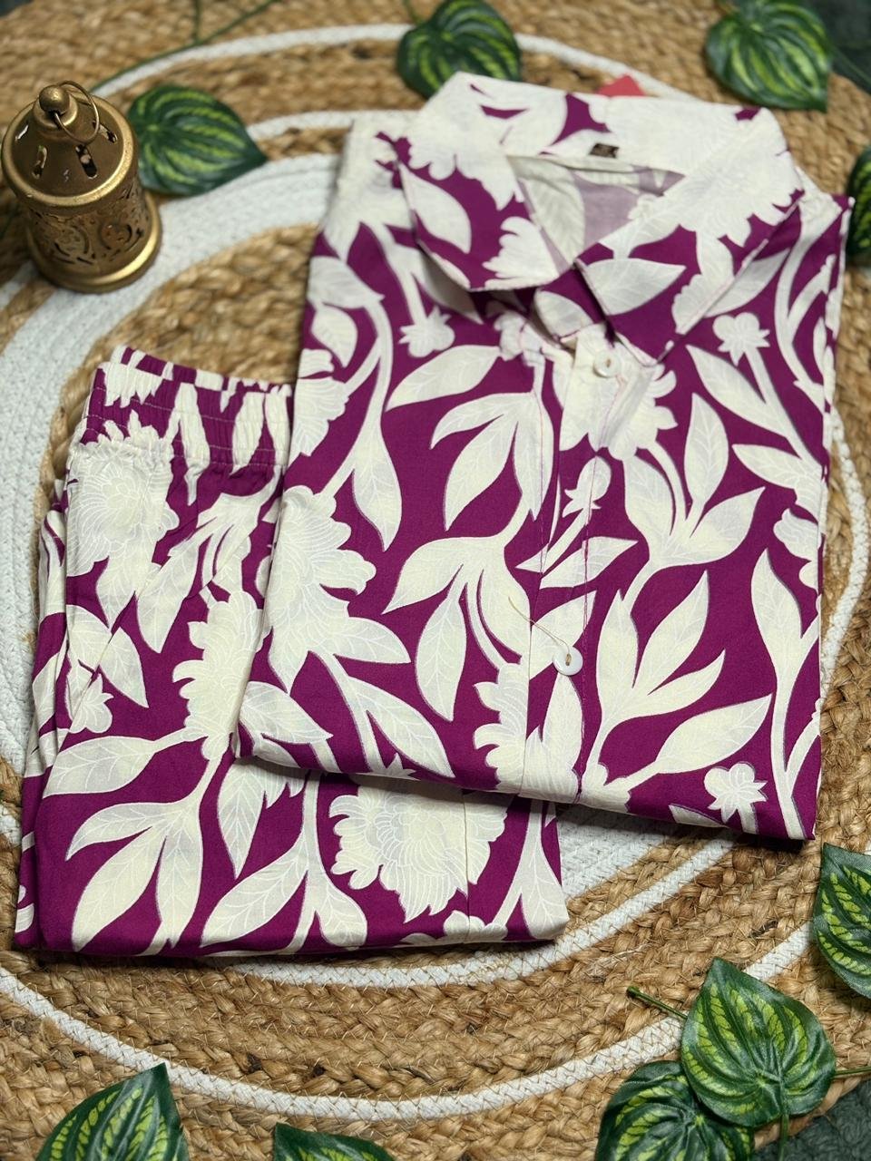 Women's Kurti Set in Purple and White Floral Design - Image 2