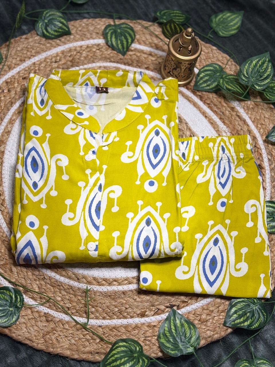 Mustard Yellow Ikat Print Kurti Set – Effortless Office Elegance - Image 2
