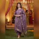 Graceful Lavender Kurti Set with Designer Dupatta – Festive Look
