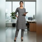 Professional Office Look: Black and White Printed Kurti Set for Women